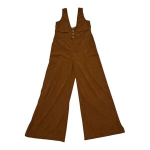Cider - Brown Wide Leg Jumpsuit/Overalls Size L Button Front Boho corduroy